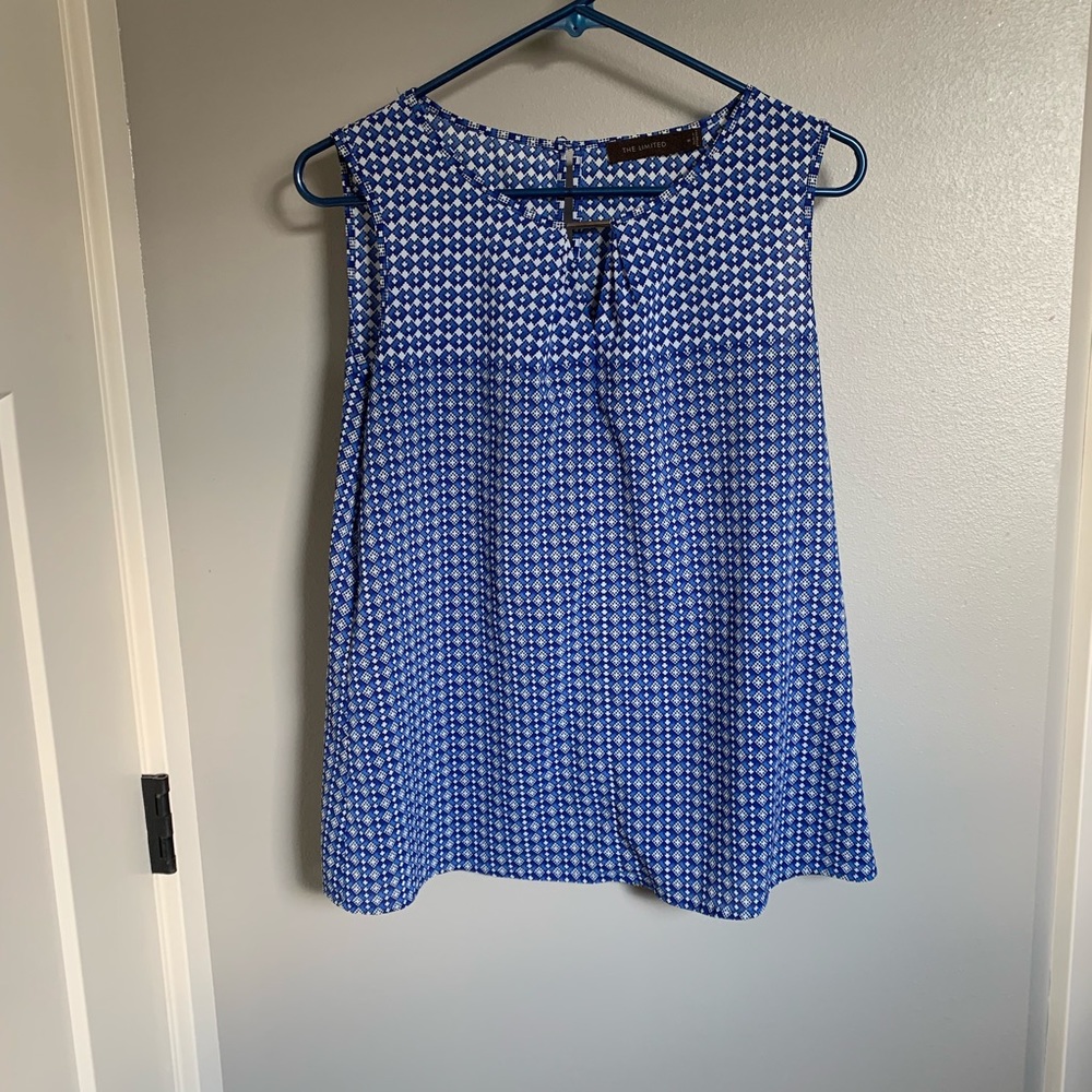 The Limited Sleeveless Blue Geometric Top